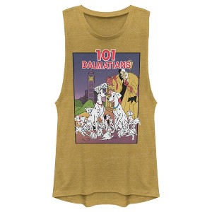 Juniors Womens One Hundred and One Dalmatians VHS Movie Poster Festival Muscle Tee - 1 of 4