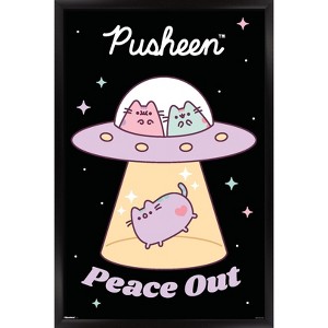 Trends International Pusheen: Pastel Pusheens - Peace Out UFO Framed Wall Poster Prints - 1 of 4
