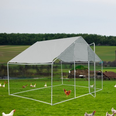 LAOTIES 10x6x6FT Large Metal Chicken Coop,Outdoor Walk-in Poultry Cage With Wire Mesh,Weatherproof Hen House For Backyard Farm
