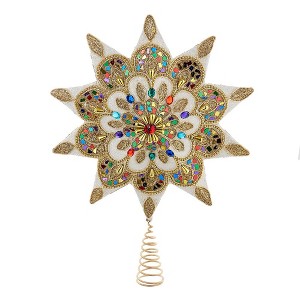 Kurt Adler 16.5-Inch Unlit 10-Point White and Gold Star Tree Topper - 1 of 4