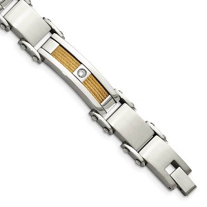 Black Bow Jewelry Men's Stainless Steel, Gold Tone Cable and CZ Bracelet, 8.5 Inch - 1 of 4