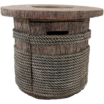 Light Brown Rope and Barrel Design Propane Gas Fire Pit Table