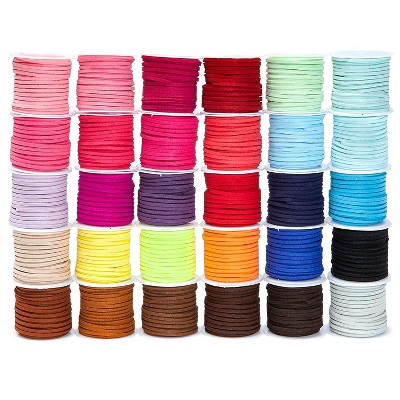 Bright Creations 30 Pack Leather Cord Lacing String Rope for Jewelry Making, DIY Crafts (5.5 Yards/Spool, 30 Colors)