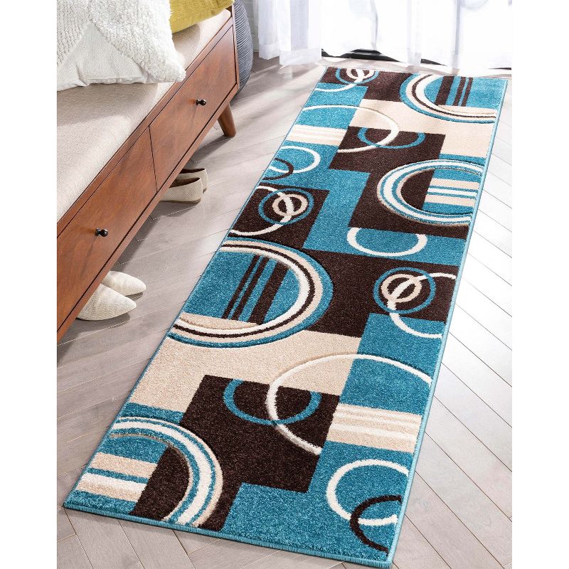 Echo Shapes Circles Modern Geometric Comfy Casual Hand Carved Abstract Contemporary Thick Soft Area Rug, 3 of 10