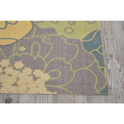 Green Floral Synthetic Square Indoor/Outdoor Area Rug 7'9"