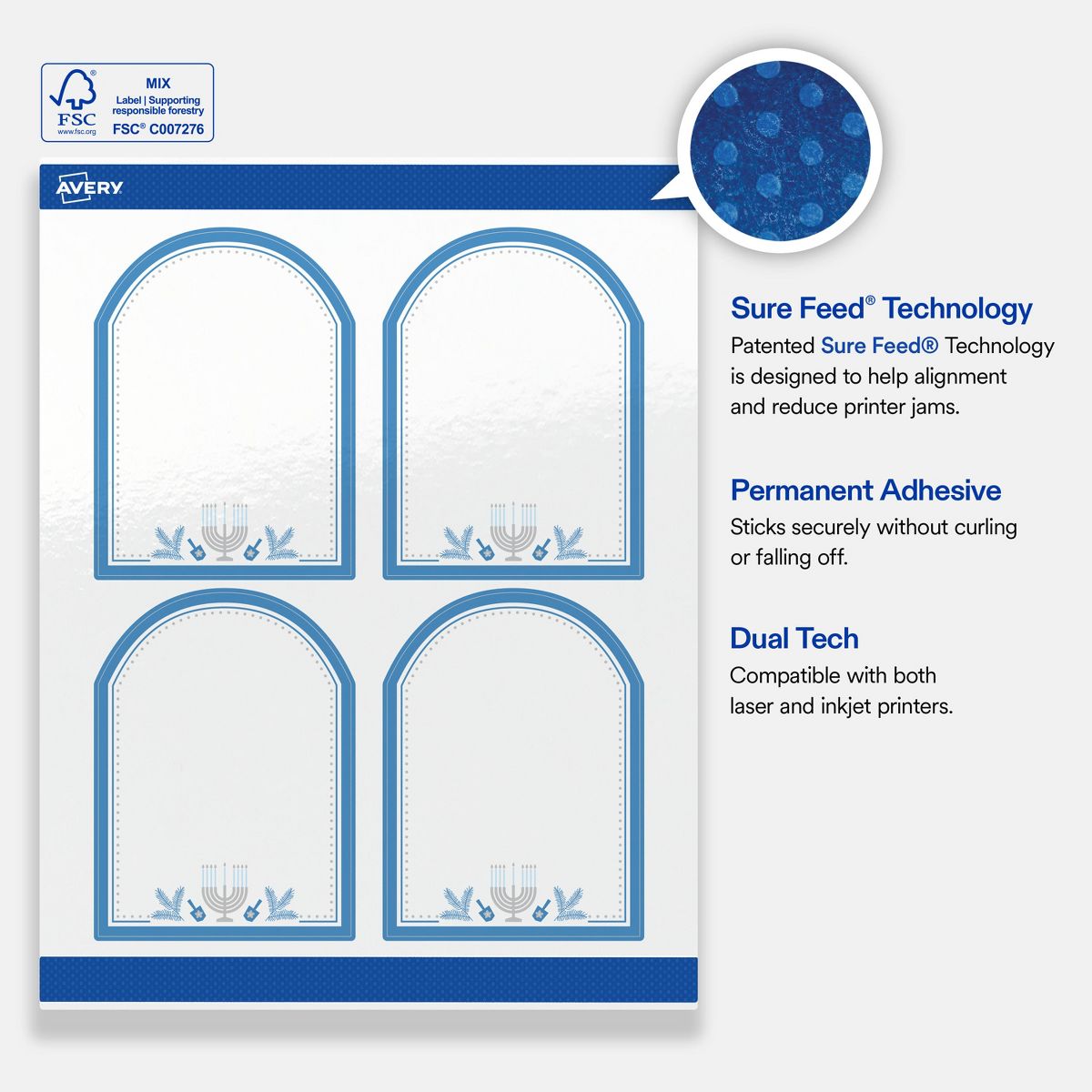 Avery® Labels, 4.75" x 3.5", Glossy, Silver Menorah Frame, 40 - thumbnail 6
