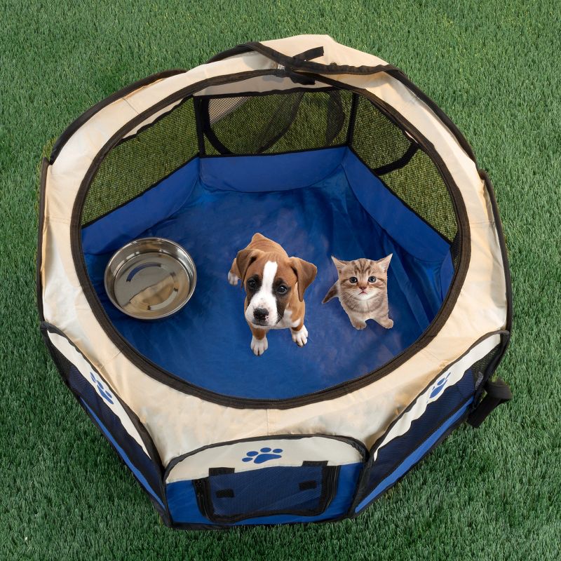 Pet Adobe Pop-Up Pet Playpen With Carrying Case – Portable Indoor/Outdoor Pet Enclosure - Blue, 4 of 7