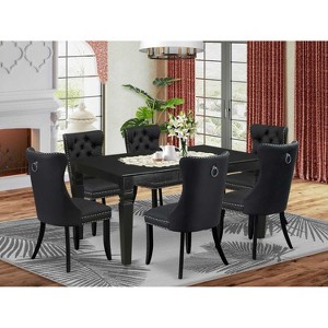 HomeStock 7 Piece Dining Table Set Contains a Rectangle Kitchen Table with Butterfly Leaf and 6 Upholstered Chairs, Black - 1 of 4