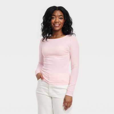 Women's Slim Fit Long Sleeve V-neck Wrap Shirt - Universal Thread™ Pink Xl  : Target