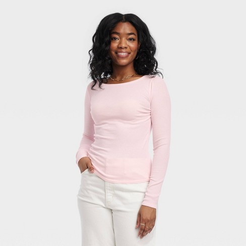 Women's Long Sleeve Lightweight T-shirt - Universal Thread™ Pink L : Target