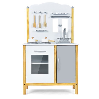 Costway Kids Play Kitchen Set Toddler Pretend Cooking Set w/ Cabinet&Accessories