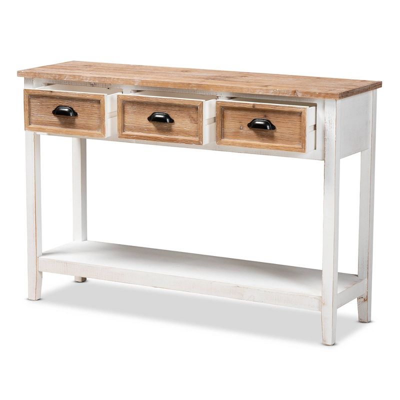 Benedict Two-Tone Wood 3 Drawer Console Table White/Oak - Baxton Studio, 3 of 10