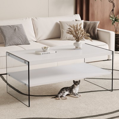 MAYEERTY Double Layered Rectangular Coffee Table for Living Rooms and Bedrooms