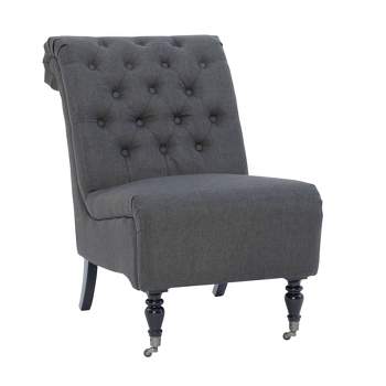Cora Traditional French Style Roll Back Tufted Slipper Chair Charcoal - Linon