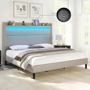 AMERLIFE Bed Frame with LED Lights & Wingback Headboard - 1 of 2