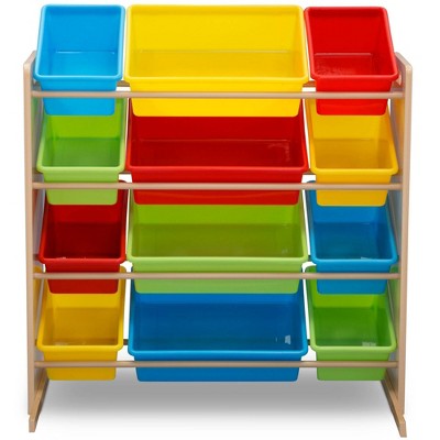 Natural Wood Kids Storage Organizer with Primary Color Bins