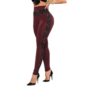 BABYYER Women's Lace Legging Pants, High Waist Mesh Panel Side Yoga Pants, Sports Casual Lightweight Trousers - 1 of 4