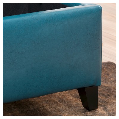 Teal Faux Leather Storage Ottoman Bench with Pine Legs