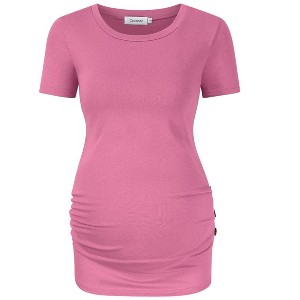 Clearlove Maternity Tunic Tops Maternity Shirt Side Button and Ruched Maternity Tunic Tops Maternity Short Sleeve T-Shirts - 1 of 4