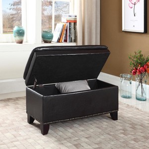 Ore International Double Cushion Storage Bench 16.75" Espresso: Upholstered Ottoman, Wood Composite Frame - 1 of 4