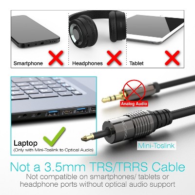 10ft Black Gold-Plated Toslink to Mini Toslink Optical Cable