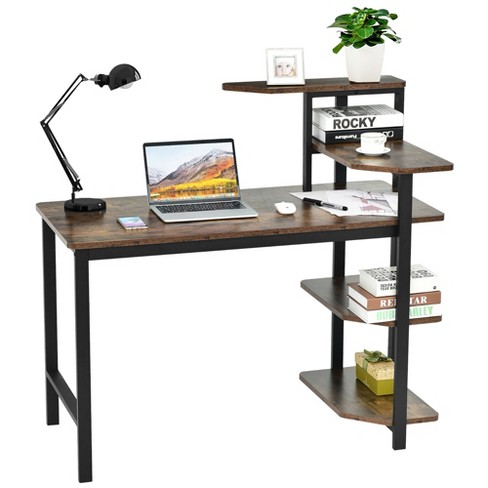 Office Study Iron Wood with Storage Bookshelf Student Study Desk