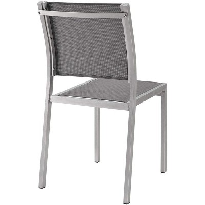 Aluminum Shore Mesh Outdoor Dining Chair Set, Silver Gray