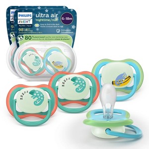 Philips Avent Ultra Air Pacifiers 6-18m - Chameleon/Sleeping Monkey Night - 4pk - 1 of 4