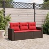 vidaXL 3 Piece Patio Sofa Set with Cushions Brown Poly Rattan - 2 of 4