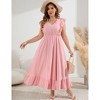 Women's Plus Size Summer Dress with Pocket Ruffle Cap Sleeveless V Neck Side Split Long Beach Maxi Dress,pink,XL - 2 of 4