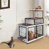 Multi-Functional Pet Furniture - Dog Crate with Cat Perch & Storage Shelves, Double Door Kennel for Small/Medium Dogs with 2 Adjustable Bowls - 3 of 4