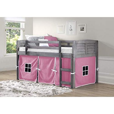 DONCO Kids Louvered Low Loft with Pink Tent, Twin in White Finish