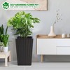 GustoWave 16 Inch Tall Planter Set of 2 Large Rattan Flower Pot with 2 Trays & a Water Level Monitor & Wheels Outdoor and Indoor for Patio, Porch - 2 of 4