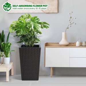 Tall Planter Set of 2 Large Rattan Flower Pot with 2 Trays & a Water Level Monitor & Wheels Outdoor and Indoor for Patio, Porch, Living Room - 1 of 4