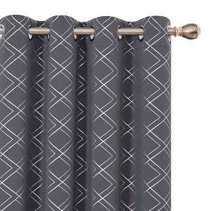 Deconovo Silver Geometric Grommet Curtains (2 Panels) - 1 of 4