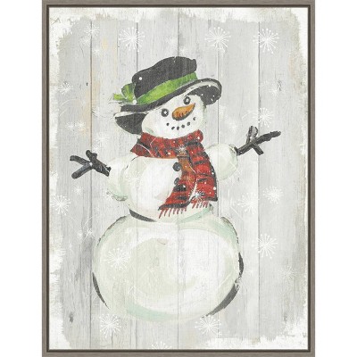 18" x 24" Holiday Snowman Framed Wall Canvas - Amanti Art