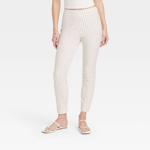 Women's Bi-stretch Skinny Pants - A New Day™ Cream/black Pinstripe