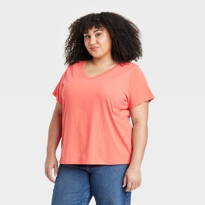 Women's Short Sleeve V-Neck T-Shirt - Ava & Viv™ Coral 2X