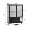 Modern Black Wall Cabinet with Glass Doors, Open Shelf, Towel Rack & 2-Tier Storage for Living Room, Dining Room, or Bathroom - 3 of 4