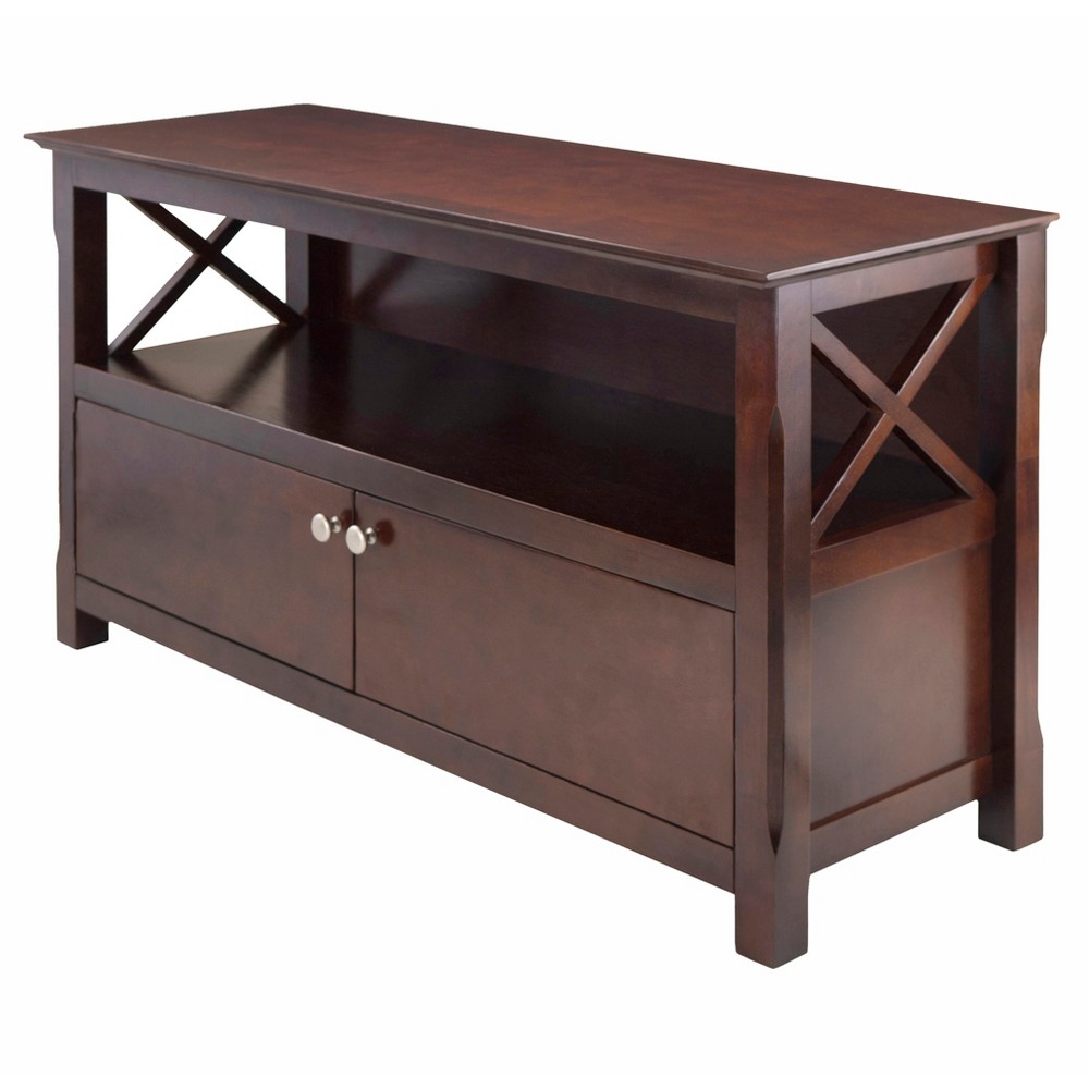 Xola TV Stand for TVs up to 40" Dark Brown - Winsome: Beveled Edges, Chrome-Finish Pulls, Media Shelf