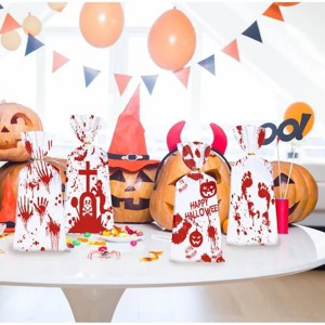 50 PCS Halloween Treat Bags with Twists Halloween Bloody Hand Pumpkin Themed Cellophane Candy Goodie Bags Ties for Halloween Theme Party - 1 of 4