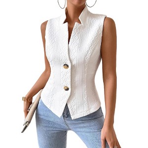 Coolmee Vest Tops for Women V-Neck Sleeveless Button Down Tank Top Business Casual Outfits - 1 of 3
