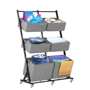 SEVOBAL Rolling Laundry Hamper Sorter Freestanding Laundry Hamper with 6 Adjustable Storage Baskets for Bedroom Laundry, Gray, 22.62"*14.82"*5.07" - 1 of 4