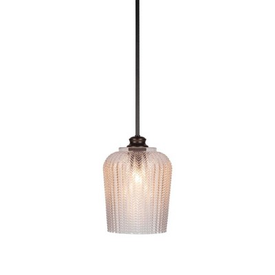 Toltec Lighting Cordova 1 - Light Pendant in  Matte Black with 9" Clear Textured Shade