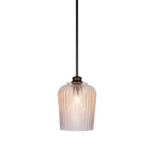 Toltec Lighting Cordova 1 - Light Pendant in  Matte Black with 9" Clear Textured Shade - 1 of 2