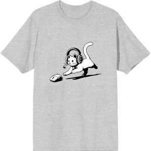 Gaming Cat Chasing Computer Mouse Adult Crew Neck Short Sleeve Tee - 1 of 2