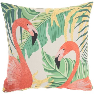 18"x18" Reversible Indoor/Outdoor Flamingo and Leaves Square Throw Pillow - Mina Victory