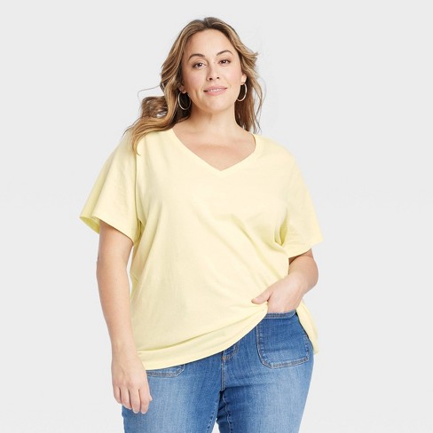 Women's Short Sleeve V-neck T-shirt - Ava & Viv™ Black 3x : Target