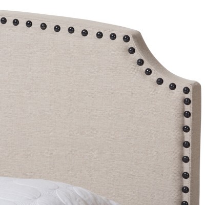 Light Beige Upholstered Full Bed with Nailhead Trim
