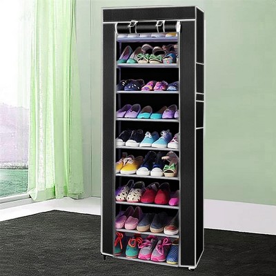 9-Tier Shoe Rack, Heavy-Duty Shoe Storage Organizer (Holds Over 20 Pairs) with Non-Woven Fabric, PP Plastic & Metal, Easy to Install & Clean